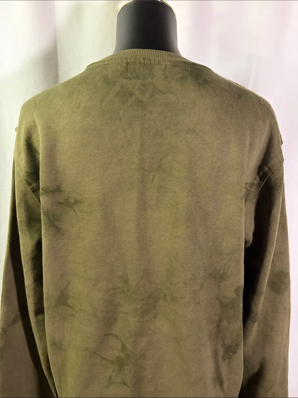 True Religion Camo Green Tie Die Debossed Rib Pullover Crewneck Sweatshirt